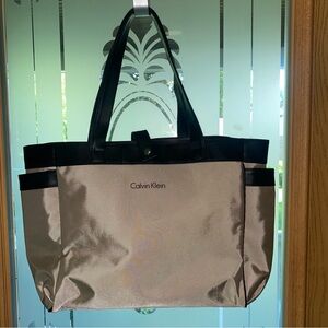 Calvin Klein Black and Cream Elegant Tote Bag with Sleek Design
